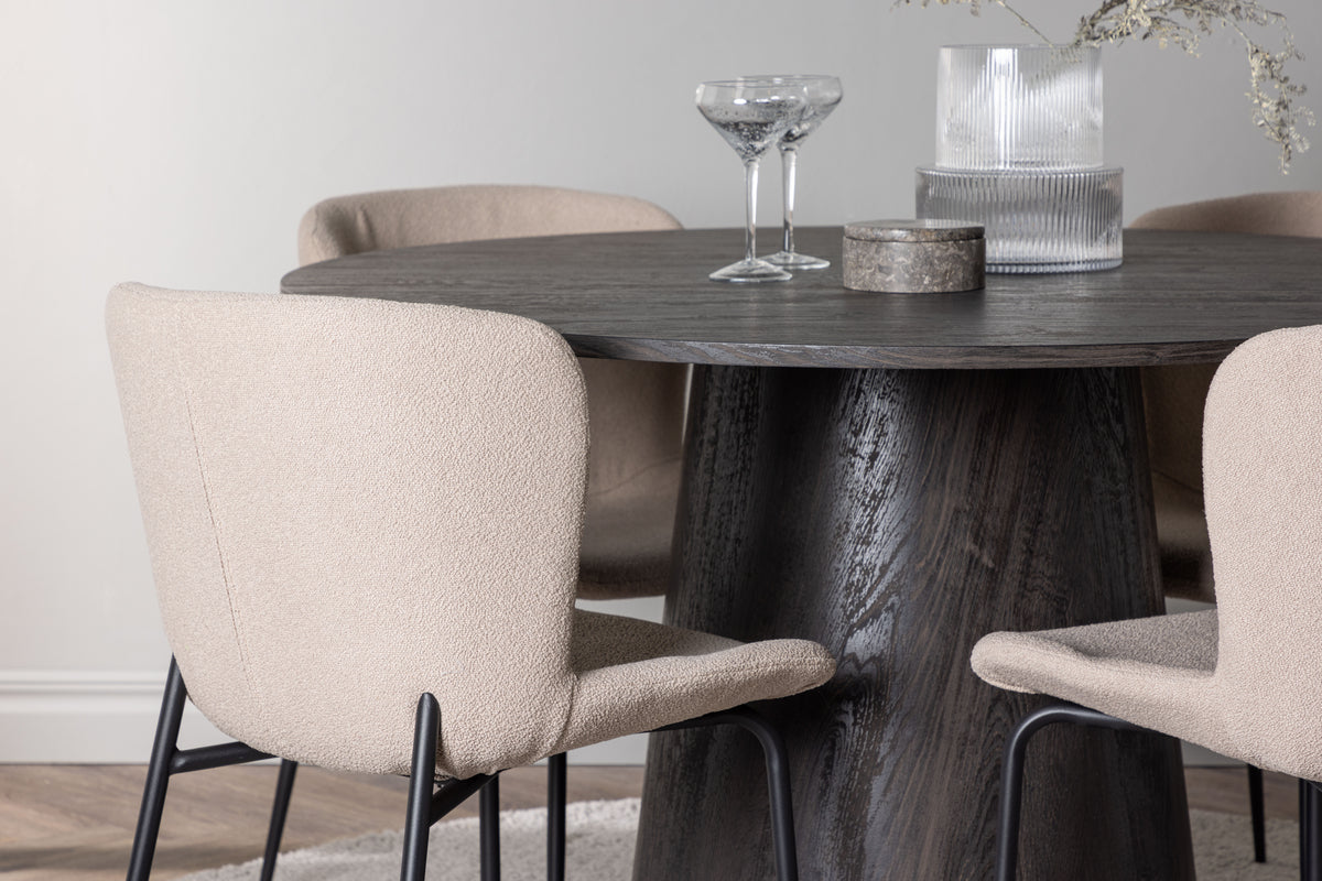 Modesto & Lanzo Esszimmerstuhl 2er-Set Beige + Runder Esstisch 120 cm Mocca