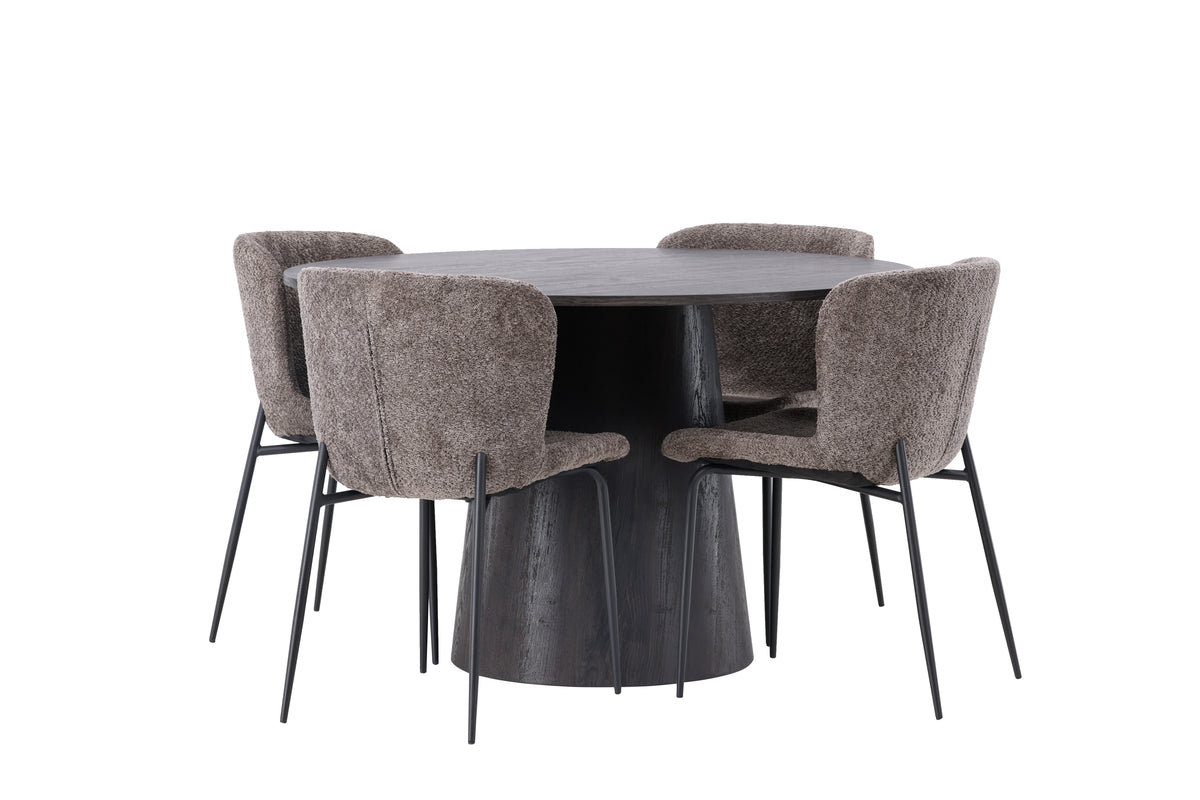 Modesto & Lanzo Esszimmerstuhl 2er-Pack Braun + Runder Esstisch 120 cm Mocca