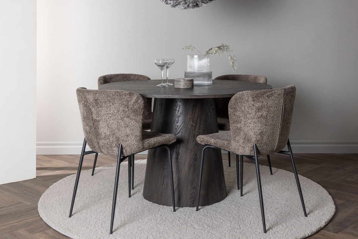 Modesto & Lanzo Esszimmerstuhl 2er-Pack Braun + Runder Esstisch 120 cm Mocca