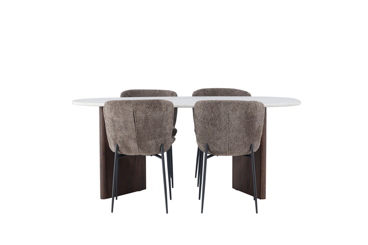 Modesto & Grönvik Esszimmer-Set Oval 180 x 90 Hellgrau mit 4 Stühlen in Braun