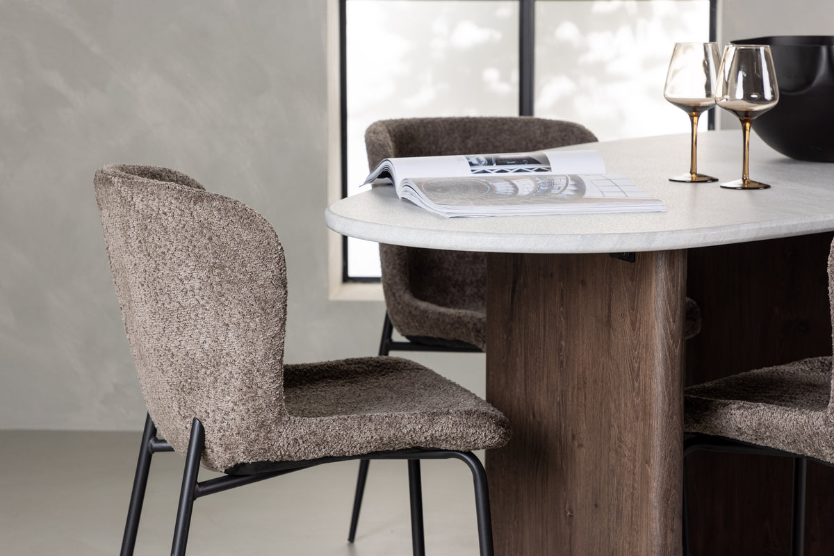 Modesto & Grönvik Esszimmer-Set Oval 180 x 90 Hellgrau mit 4 Stühlen in Braun