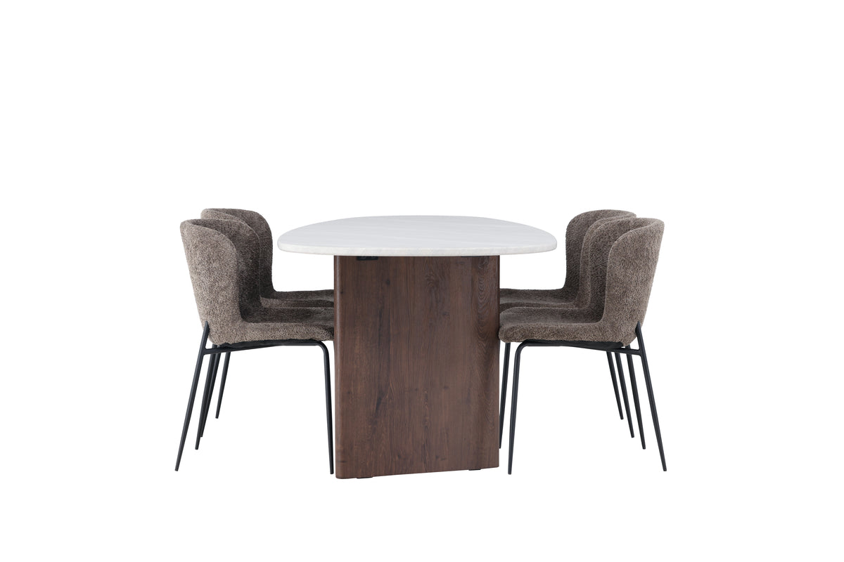 Modesto & Grönvik Esszimmer-Set Oval 180 x 90 Hellgrau mit 4 Stühlen in Braun
