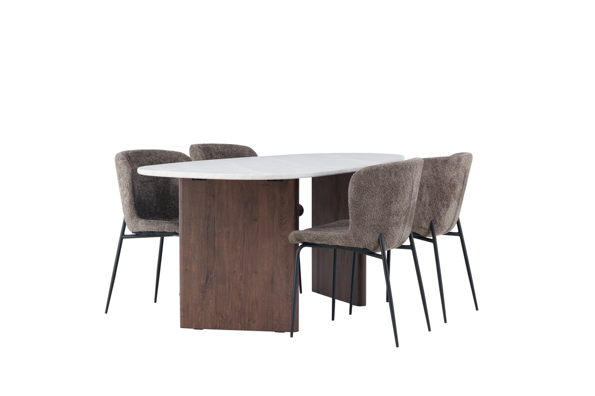 Modesto & Grönvik Esszimmer-Set Oval 180 x 90 Hellgrau mit 4 Stühlen in Braun