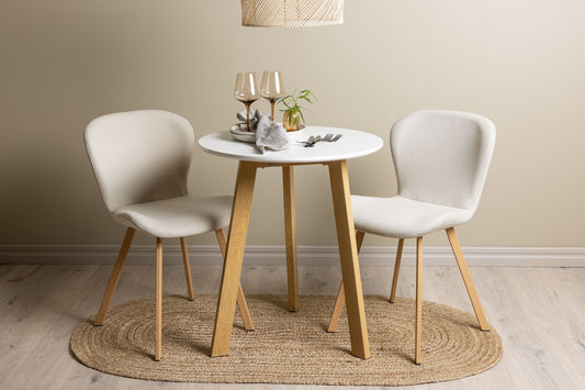 Leonora & Lilja Runder Esstisch 65 cm Weiß + Esszimmerstuhl 2er-Pack Beige