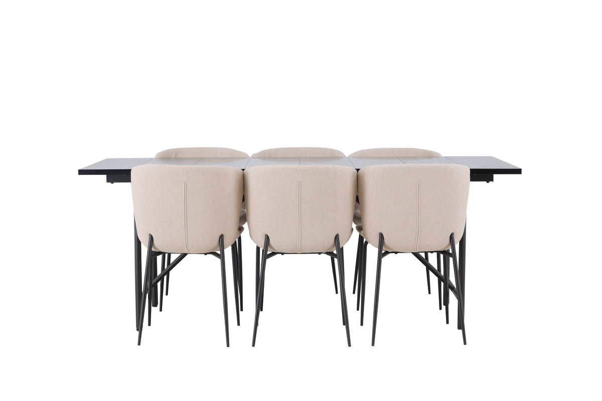 Modesto & Astrid Esszimmerstuhl 2er-Set Beige + Esstisch rechteckig 200 x 90 Schwarz