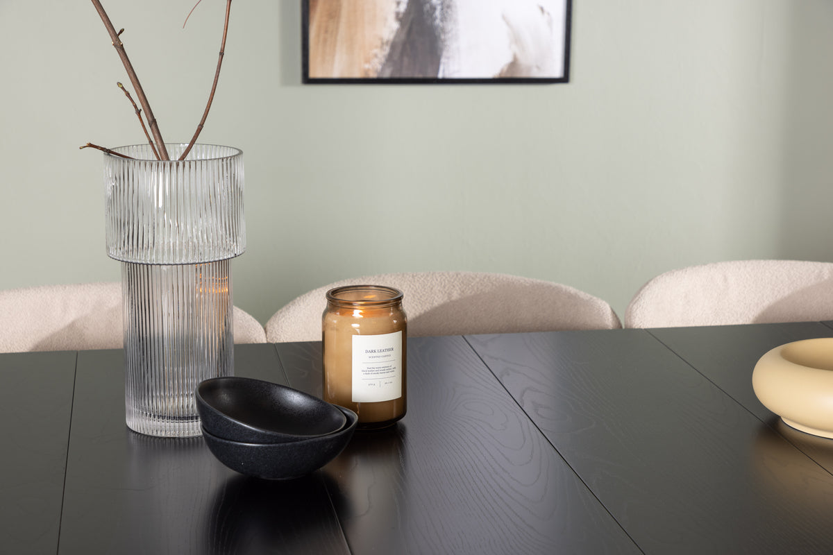 Modesto & Astrid Esszimmerstuhl 2er-Set Beige + Esstisch rechteckig 200 x 90 Schwarz