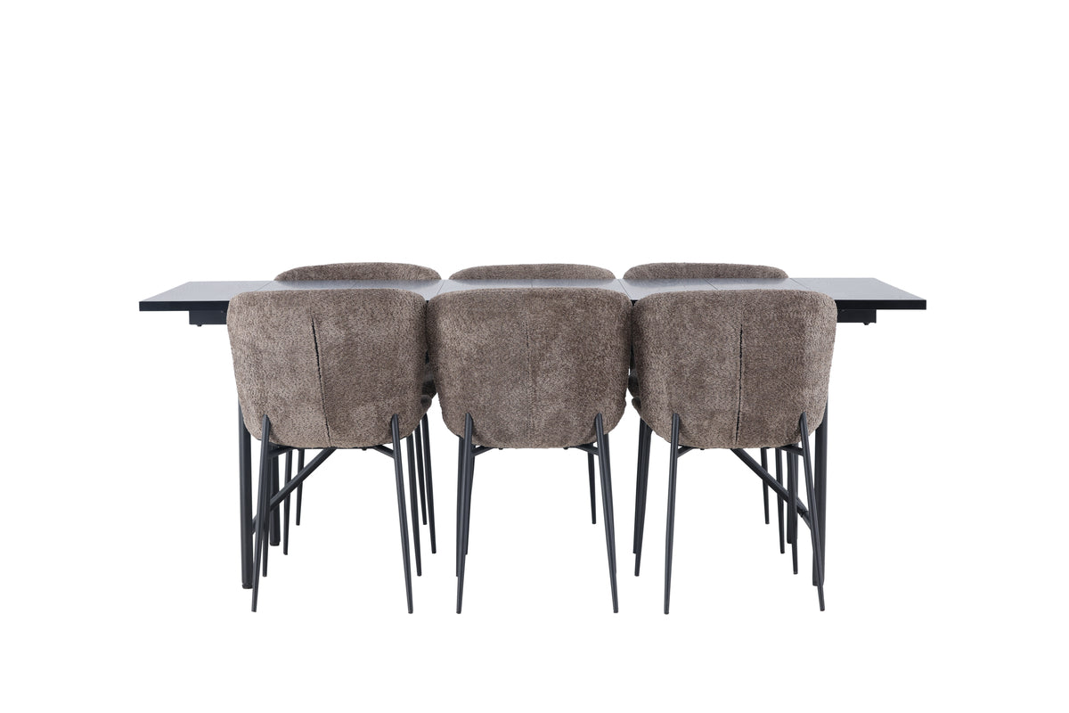 Modesto & Astrid Esszimmerstuhl 2er-Pack Braun + Esstisch rechteckig 200 x 90 Schwarz