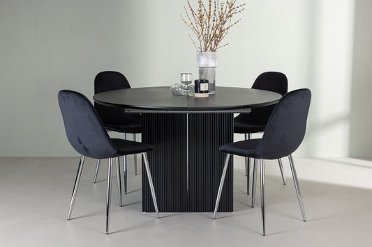 Polar & Matilda Esszimmerstuhl 2er-Pack Schwarz + Runder Esstisch 130 cm Schwarz