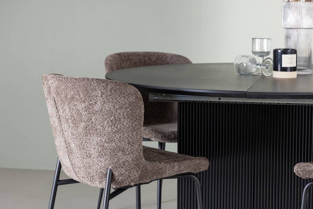 Modesto & Matilda Esszimmerstuhl 2er-Pack Braun + Runder Esstisch 130 cm Schwarz