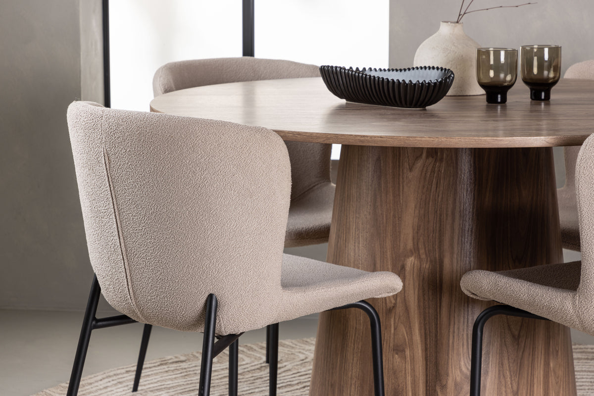 Modesto & Lanzo Esszimmerstuhl 2er-Set Beige + Runder Esstisch 120 cm Natur