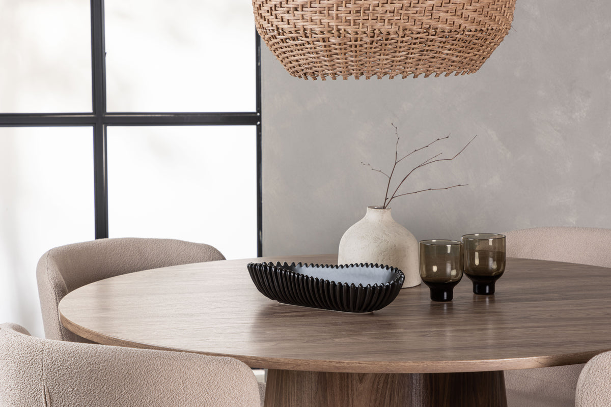 Modesto & Lanzo Esszimmerstuhl 2er-Set Beige + Runder Esstisch 120 cm Natur