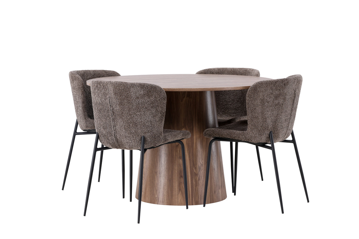 Modesto & Lanzo Esszimmerstuhl 2er-Pack Braun + Runder Esstisch 120 cm Natur