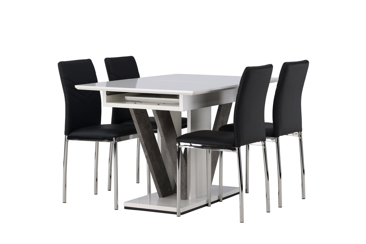 Disa & Lily Rechteckiger Esstisch 120 x 80 Weiß + Esszimmerstuhl 2er-Pack Schwarz