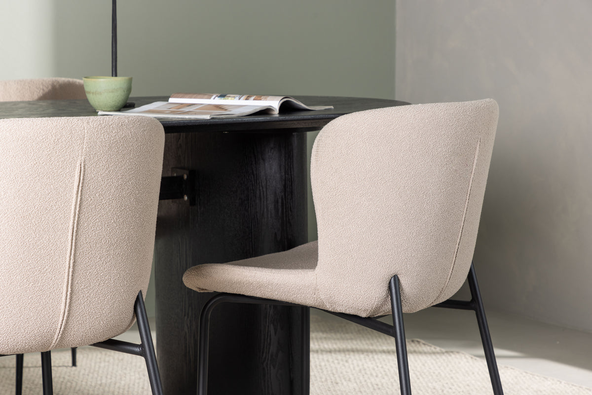 Modesto & Isolde Esszimmerstuhl 2er-Set Beige + Ovaler Esstisch 180 x 90 Schwarz