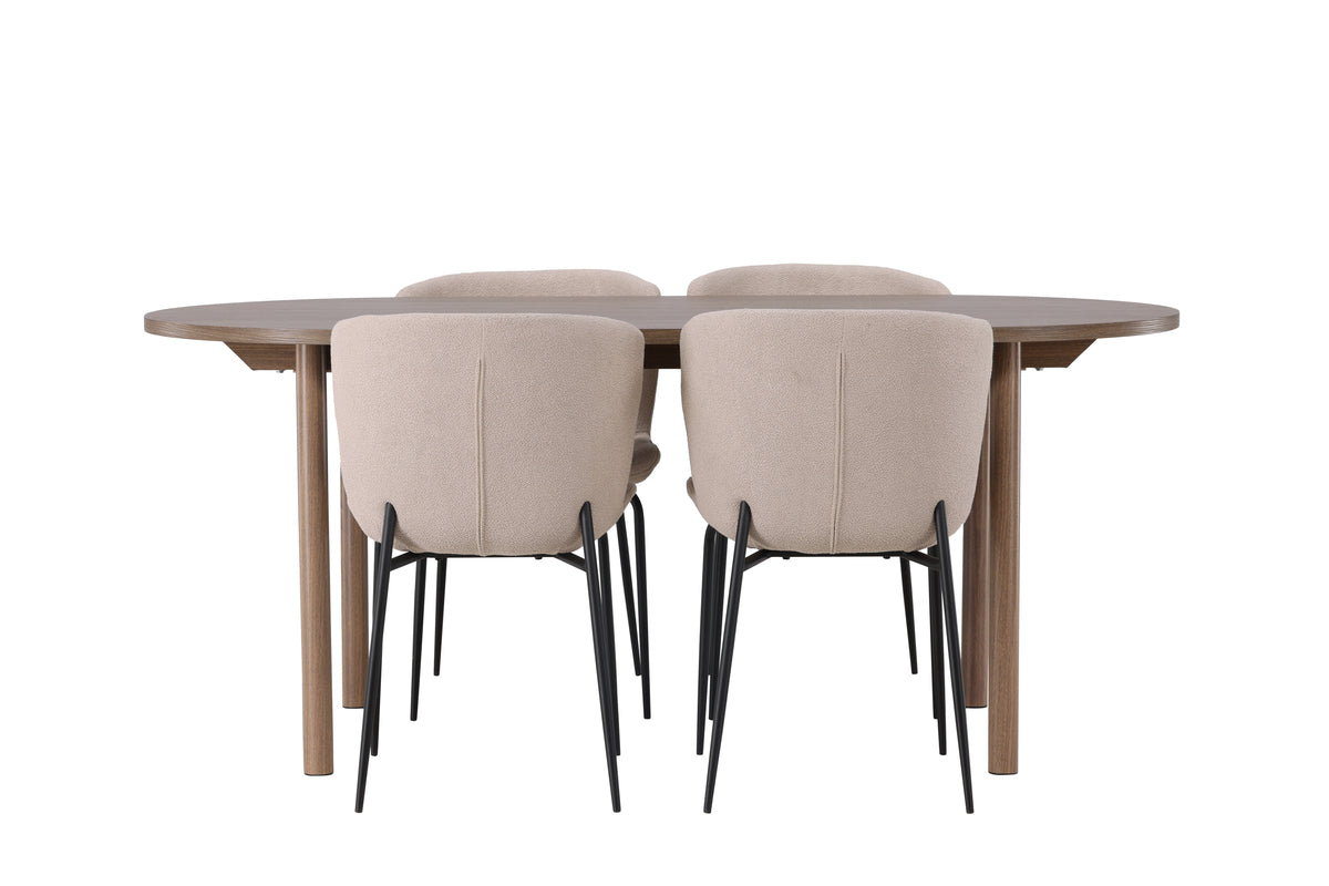 Modesto & Andy Esszimmerstuhl 2er-Set Beige + Ovaler Esstisch 180 x 90 Natur
