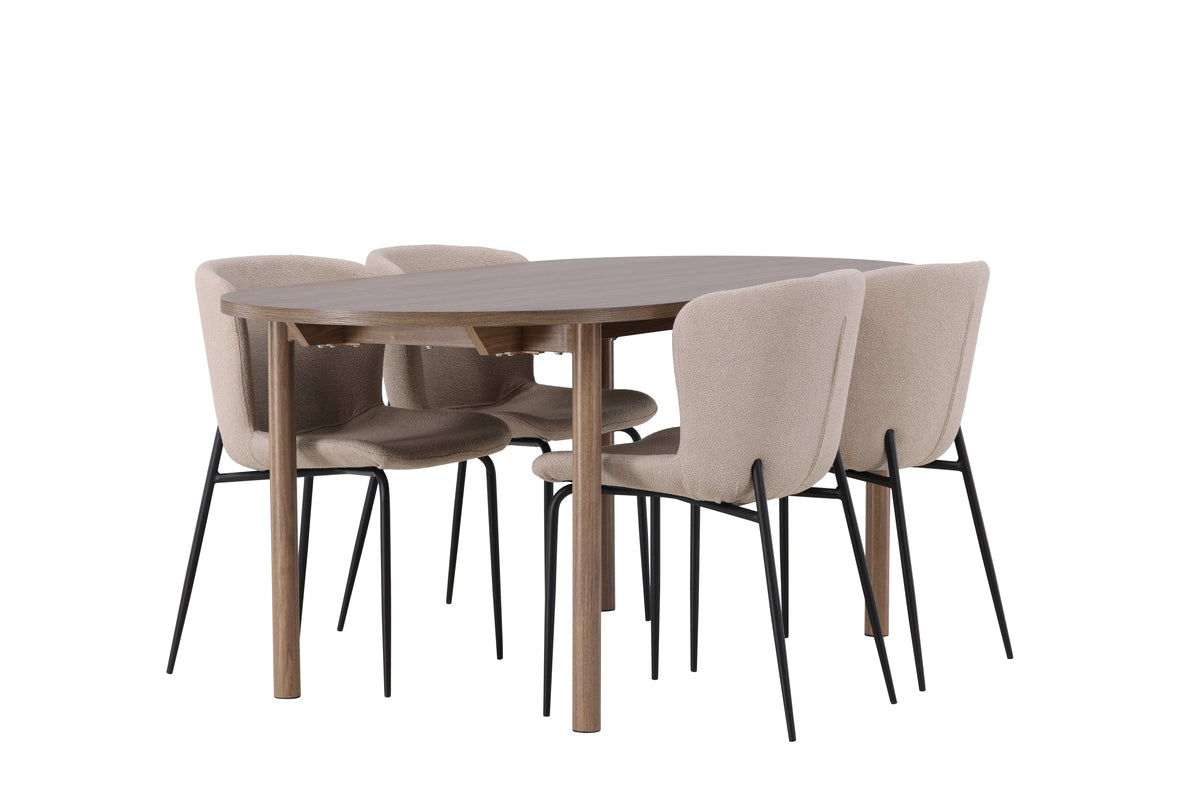 Modesto & Andy Esszimmerstuhl 2er-Set Beige + Ovaler Esstisch 180 x 90 Natur