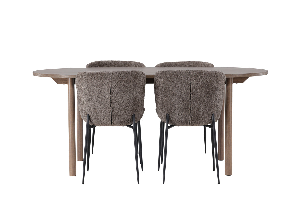 Modesto & Andy Esszimmerstuhl 2er-Set Braun + Ovaler Esstisch 180 x 90 Natur