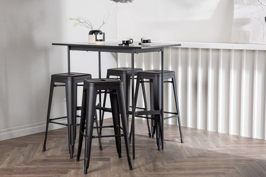 Tempe & Rax Barstuhl 4er-Pack Schwarz + Bartisch 120 x 60 Schwarz
