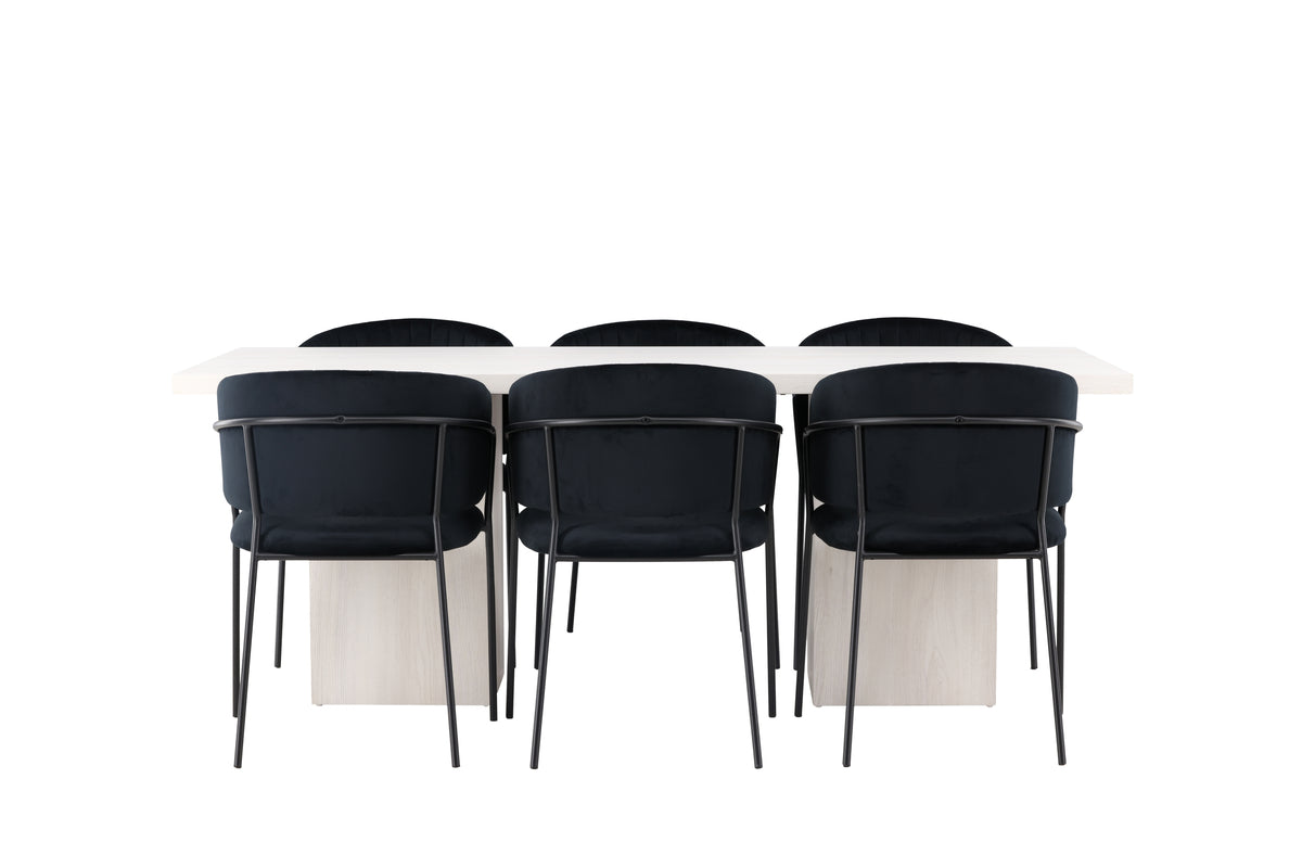 Selma & Olga Esszimmerstuhl 2er-Pack Schwarz + Rechteckiger Esstisch 200 x 90 Weiß