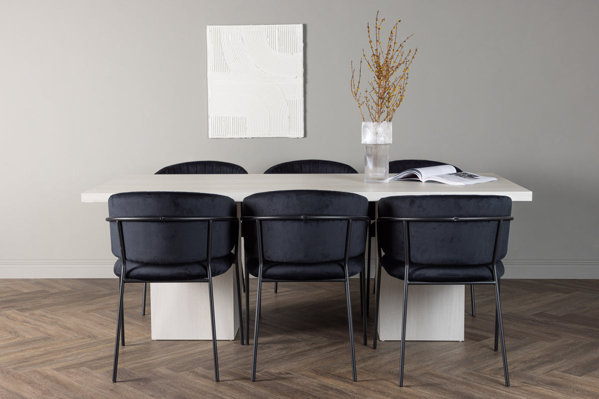 Selma & Olga Esszimmerstuhl 2er-Pack Schwarz + Rechteckiger Esstisch 200 x 90 Weiß