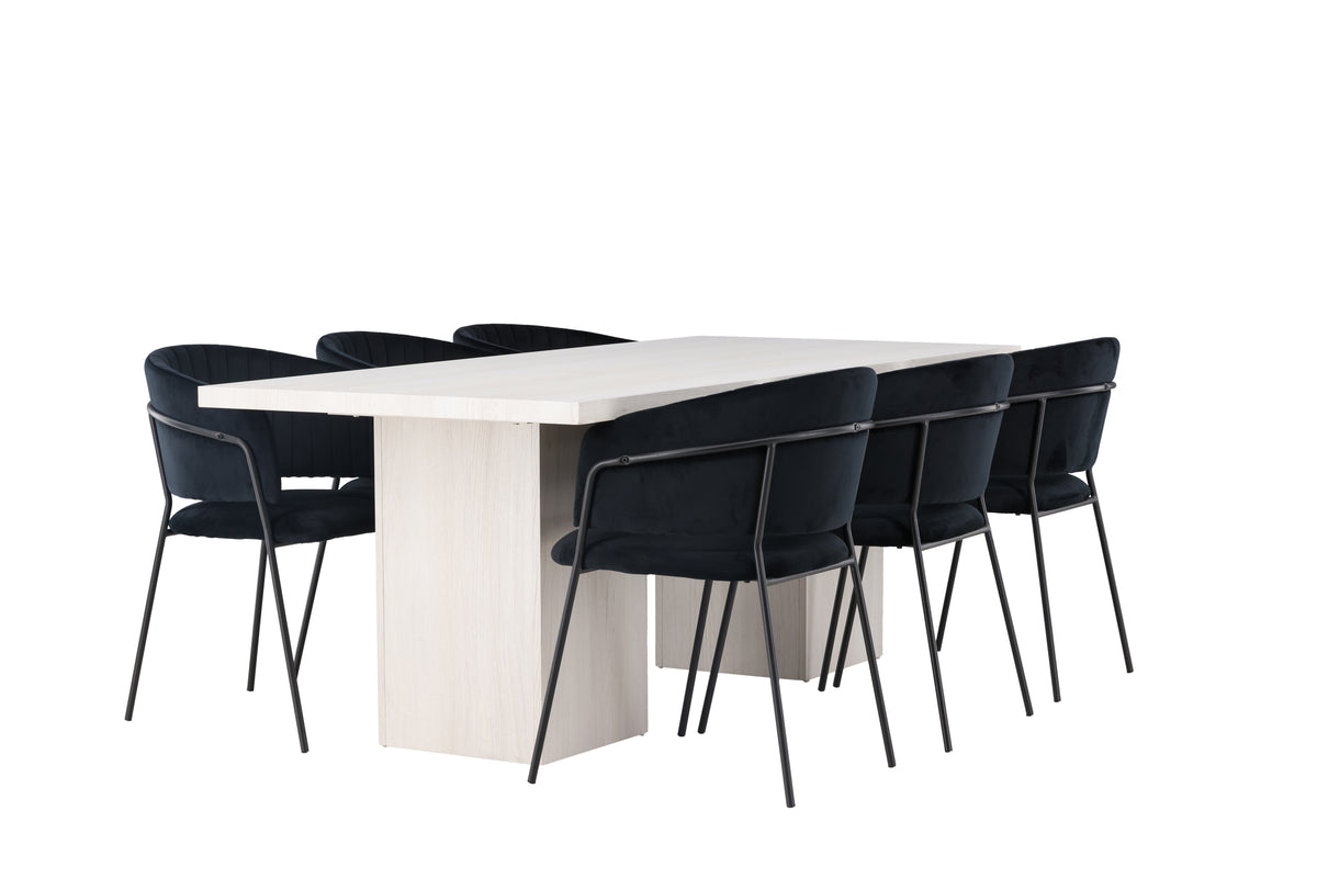 Selma & Olga Esszimmerstuhl 2er-Pack Schwarz + Rechteckiger Esstisch 200 x 90 Weiß