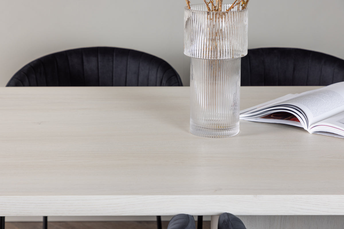 Selma & Olga Esszimmerstuhl 2er-Pack Schwarz + Rechteckiger Esstisch 200 x 90 Weiß