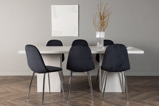 Polar & Olga Esszimmerstuhl 2er-Pack Schwarz + Rechteckiger Esstisch 200 x 90 Weiß