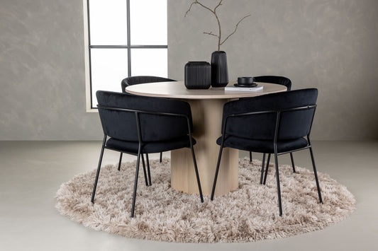 Olivia & Selma Runder Esstisch 110 cm Whitewash + Esszimmerstuhl 2er-Pack Schwarz