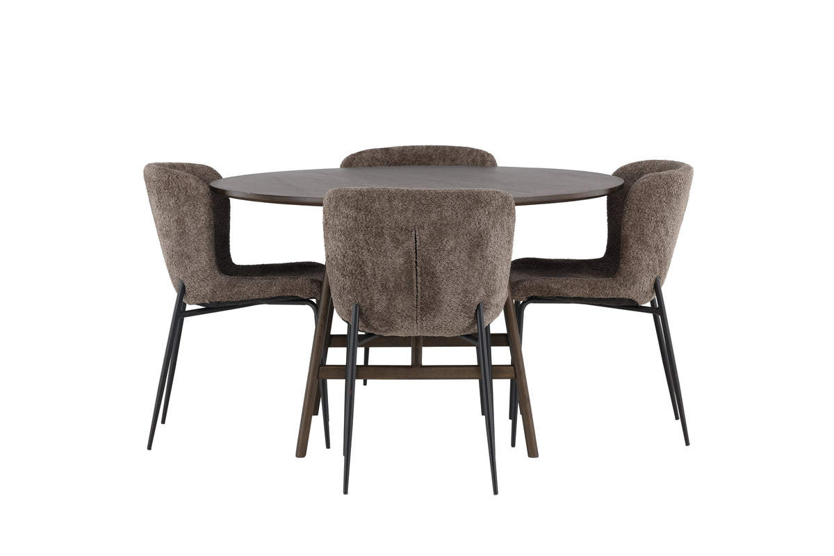 Modesto & Kaseidon Esszimmerstuhl 2er-Pack Braun + Runder Esstisch 100 cm Dunkelbraun