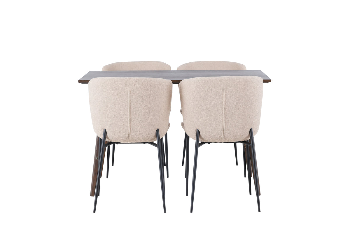 Modesto & Kaseidon Esszimmerstuhl 2er-Set Beige + Esstisch rechteckig 120 x 80 Dunkelbraun