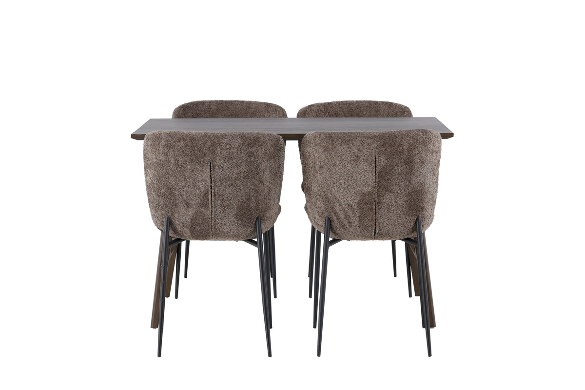 Modesto & Kaseidon Esszimmerstuhl 2er-Pack Braun + Esstisch rechteckig 120 x 80 Dunkelbraun