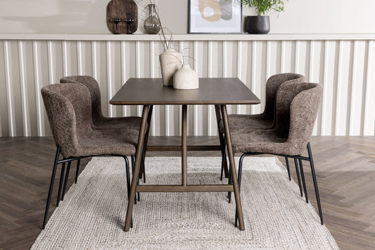 Modesto & Kaseidon Esszimmerstuhl 2er-Pack Braun + Esstisch rechteckig 120 x 80 Dunkelbraun