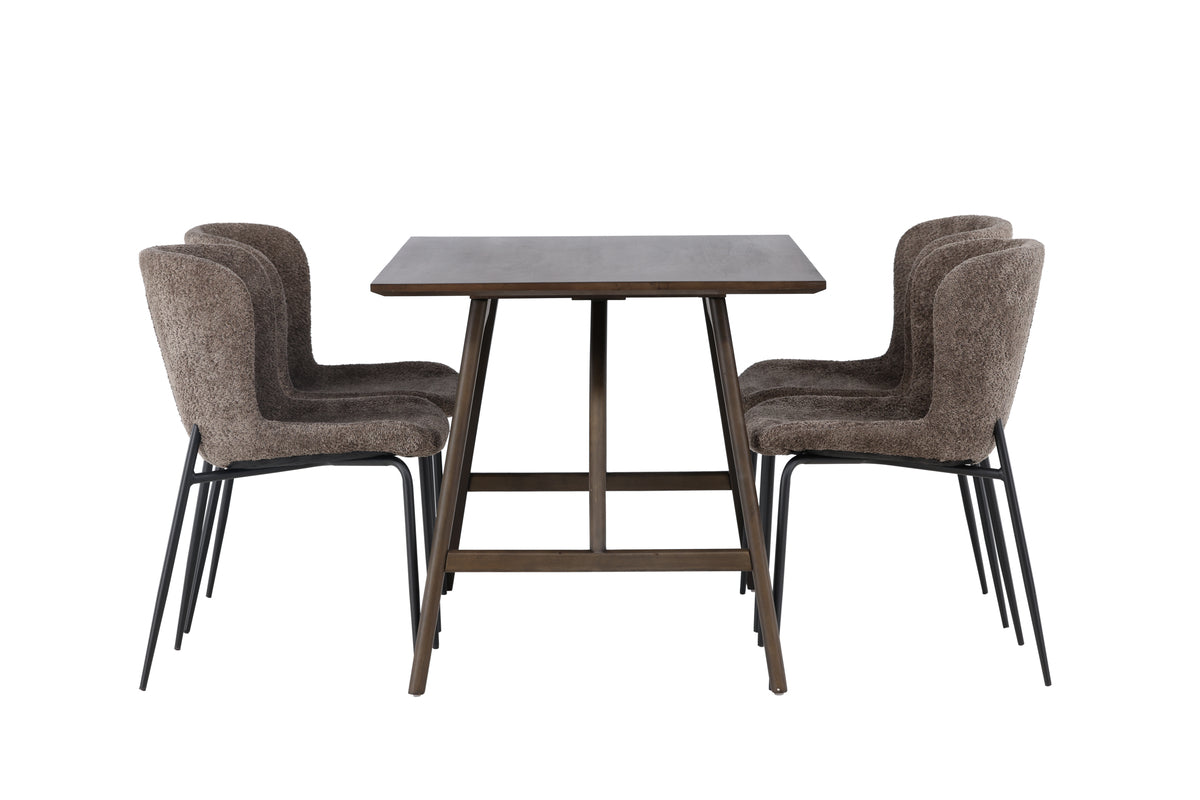 Modesto & Kaseidon Esszimmerstuhl 2er-Pack Braun + Esstisch rechteckig 120 x 80 Dunkelbraun