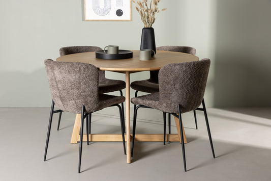 Modesto & Yakidon Esszimmerstuhl 2er-Pack Braun + Runder Esstisch 120 cm Braun