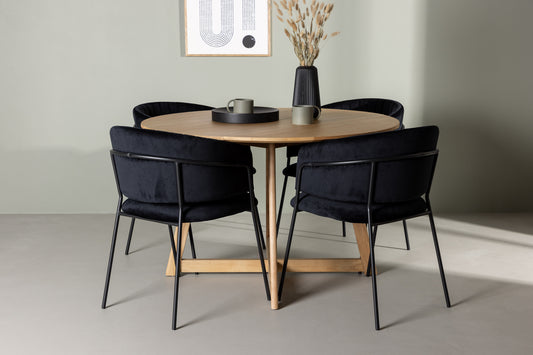 Yakidon & Selma Runder Esstisch 120 cm Braun + Esszimmerstuhl 2er-Pack Schwarz