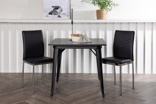 Tempe & Lily Rechteckiger Esstisch 80 x 80 Schwarz + Esszimmerstuhl 2er-Pack Schwarz