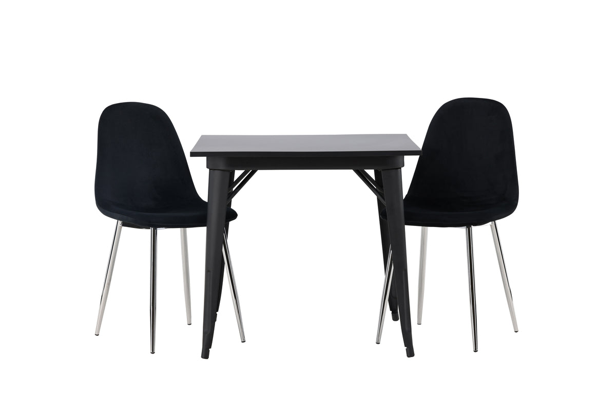 Tempe & Polar Rechteckiger Esstisch 80 x 80 Schwarz + Esszimmerstuhl 2er-Pack Schwarz