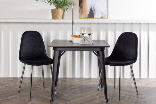 Tempe & Polar Rechteckiger Esstisch 80 x 80 Schwarz + Esszimmerstuhl 2er-Pack Schwarz