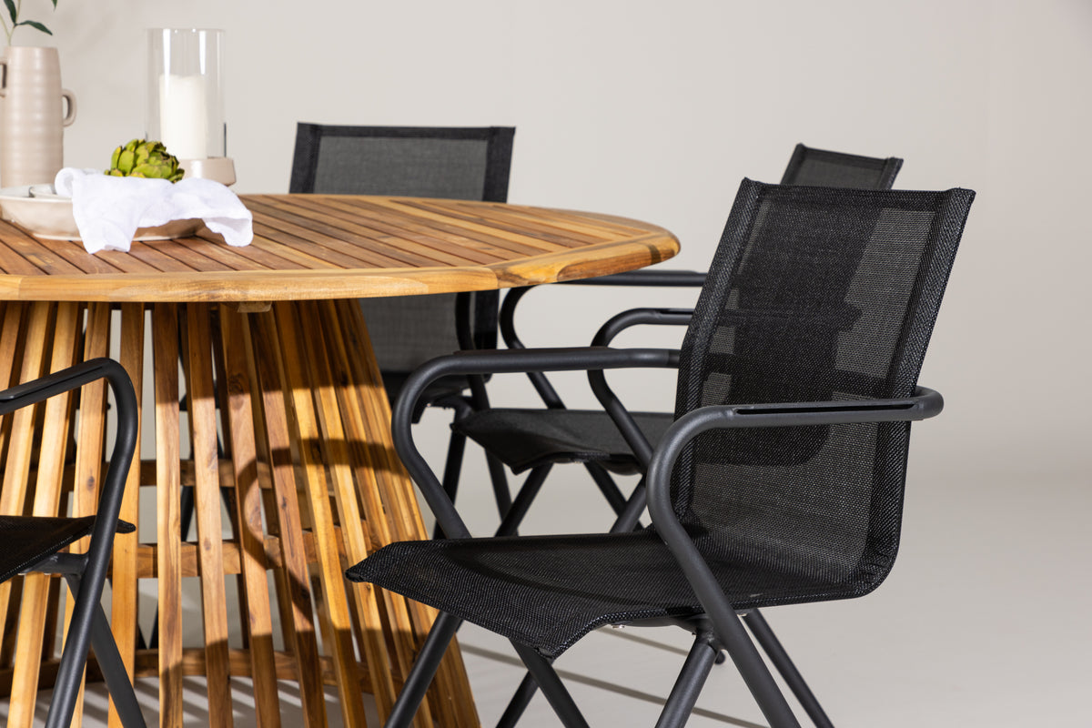 Alina & Tucumán  Outdoor-Esszimmerset Rund 150 cm Natur Schwarz