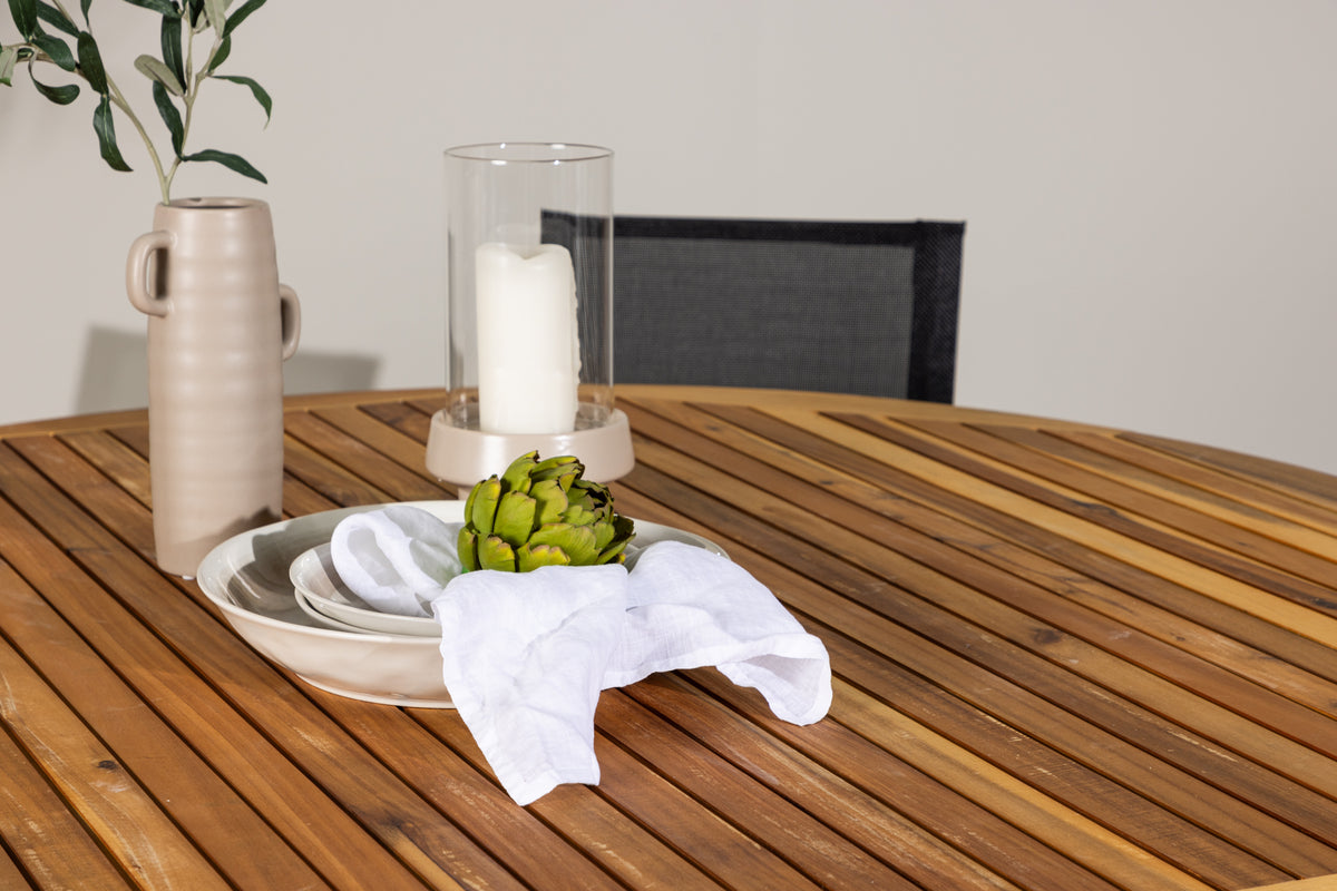 Alina & Tucumán  Outdoor-Esszimmerset Rund 150 cm Natur Schwarz