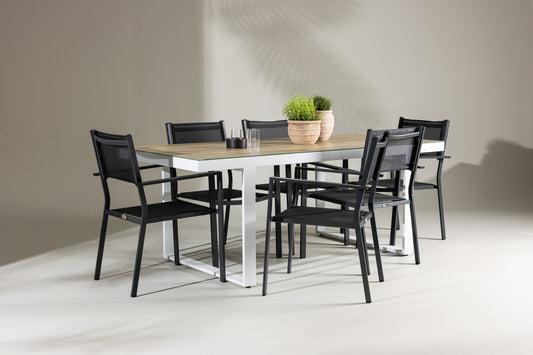 Copacabana & Merlo Outdoor-Esszimmerset 200 x 90 Weiß Schwarz