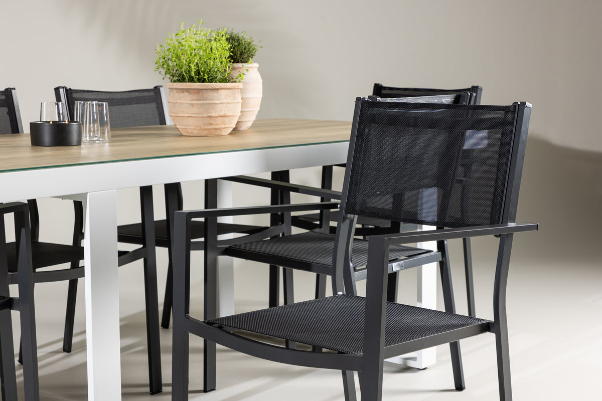 Copacabana & Merlo Outdoor-Esszimmerset 200 x 90 Weiß Schwarz