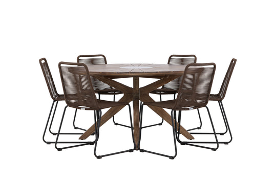 Lindos & Rosario Outdoor-Esszimmerset Rund 140 cm Braun Schwarz