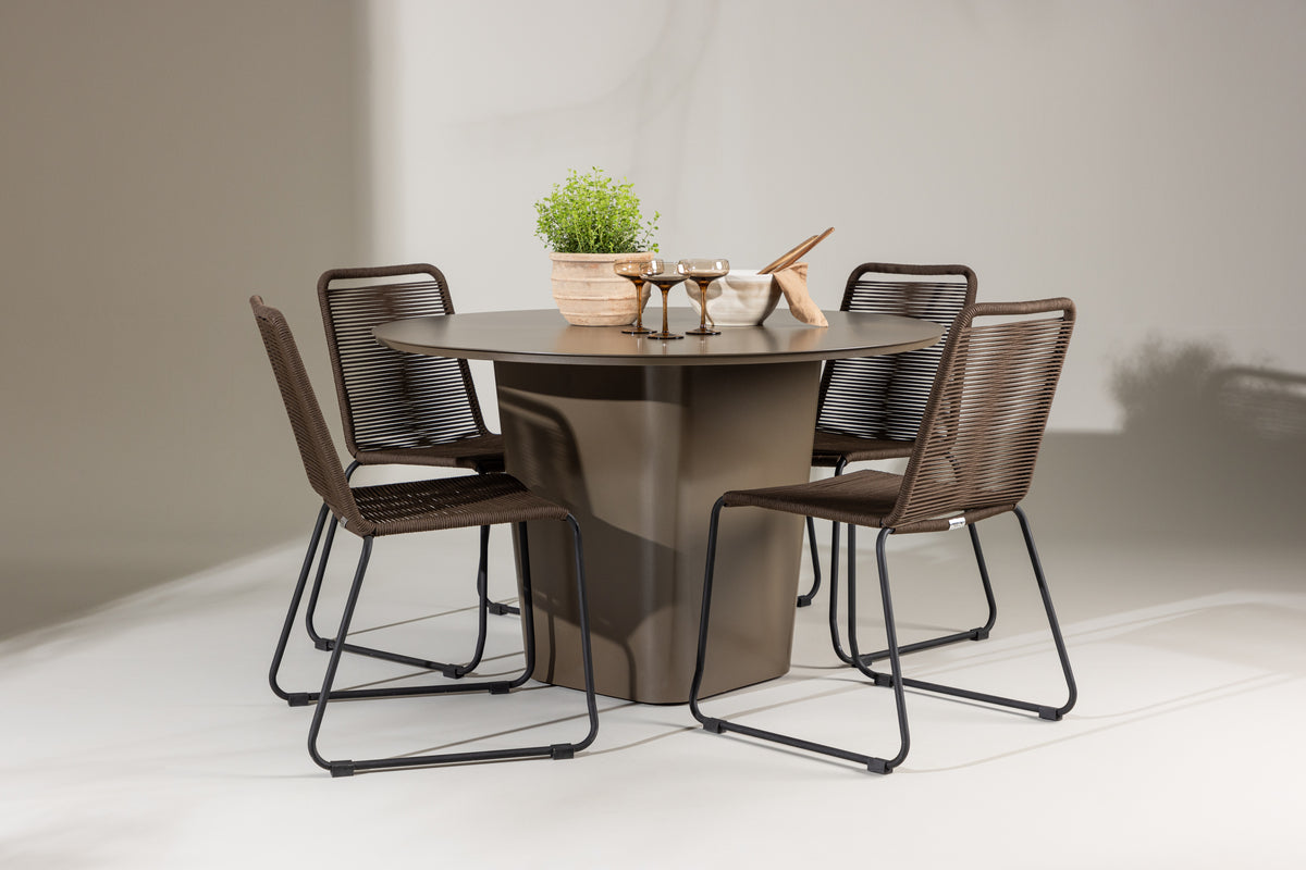 Lindos & Santa Fe Outdoor-Esszimmerset 120 cm Braun Schwarz