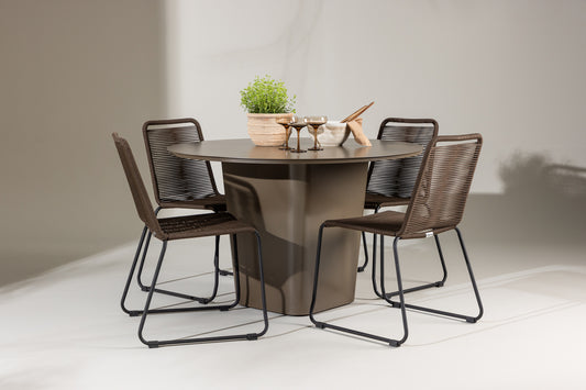 Lindos & Santa Fe Outdoor-Esszimmerset 120 cm Braun Schwarz