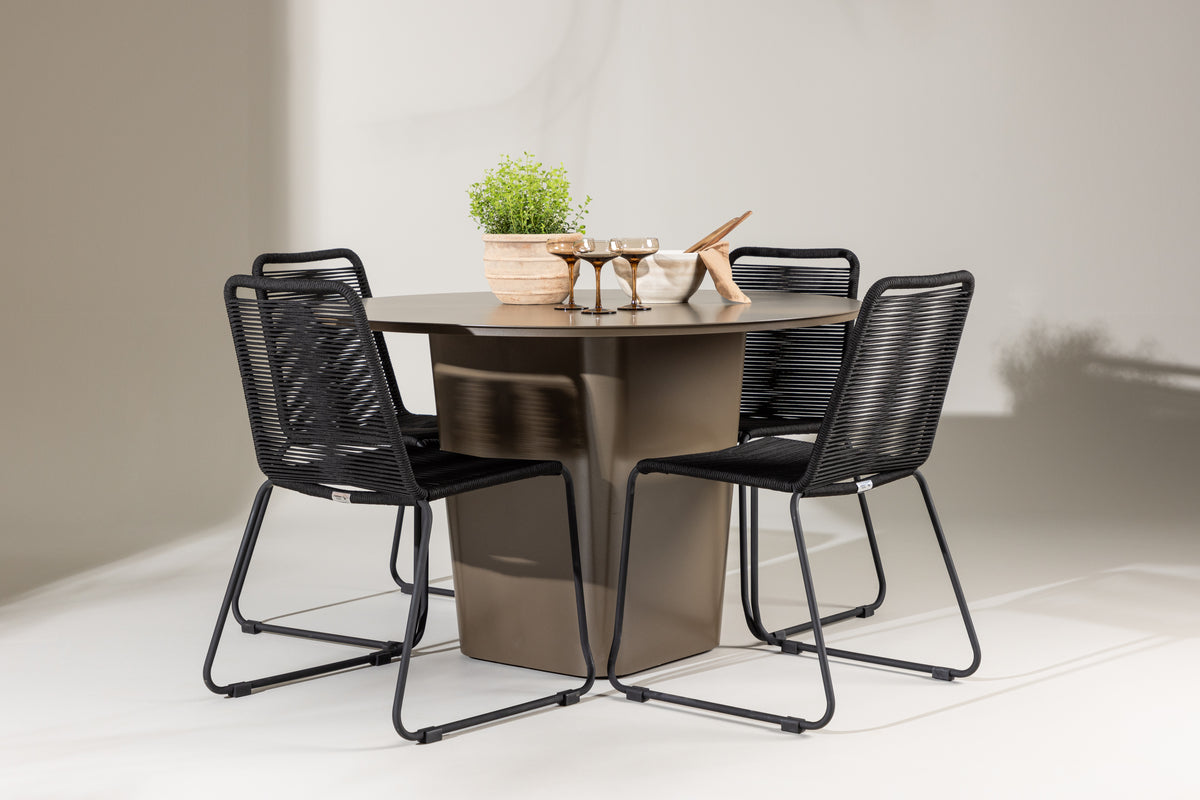 Lindos & Santa Fe Outdoor-Esszimmerset 120 cm Braun Schwarz