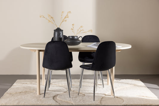 Polar & Andy Esszimmerstuhl 2er-Pack Schwarz + Ovaler Esstisch 180 x 90 Whitewash