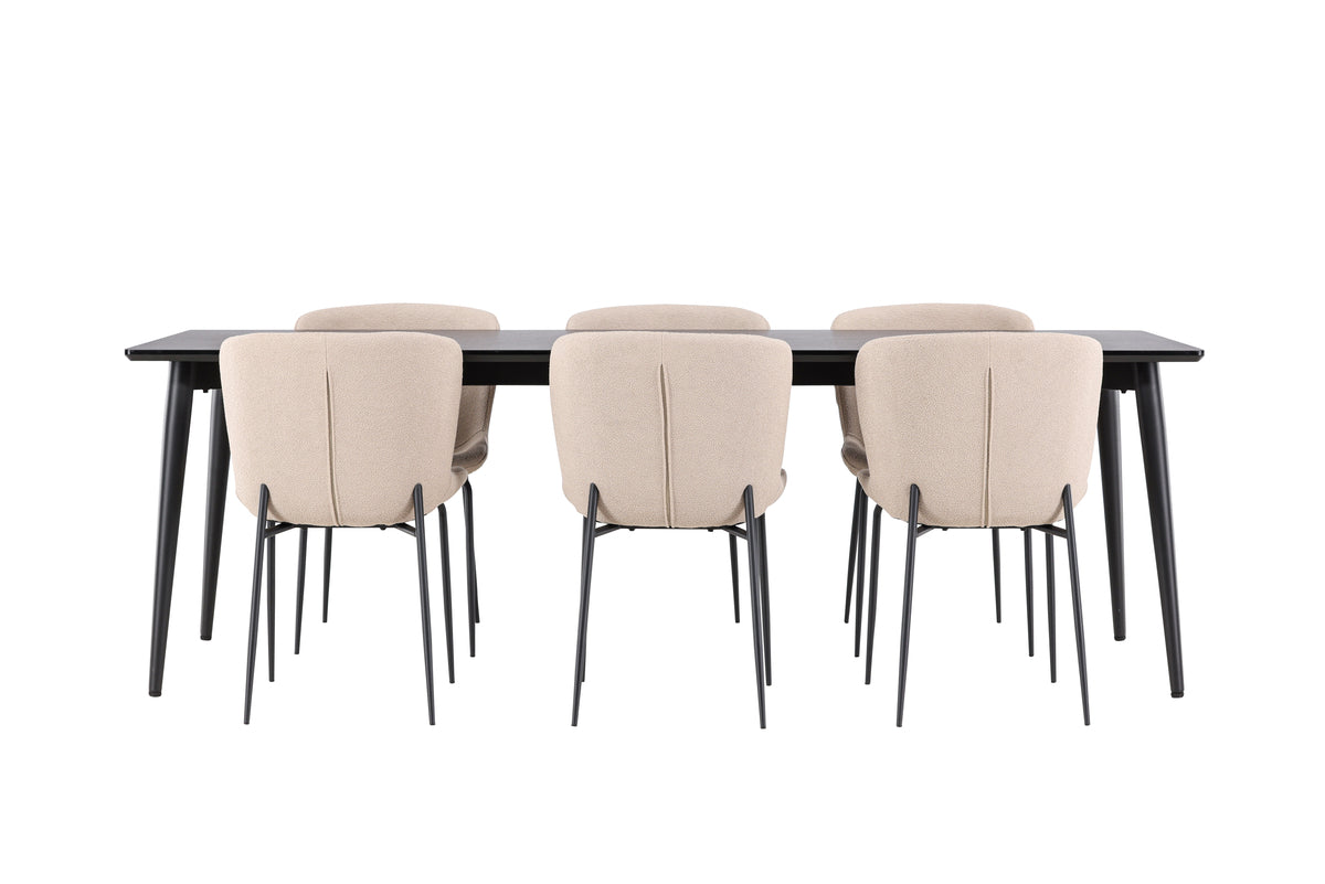 Modesto & Ellis Esszimmerstuhl 2er-Pack Beige + Rechteckiger Esstisch 230 x 85 Schwarz