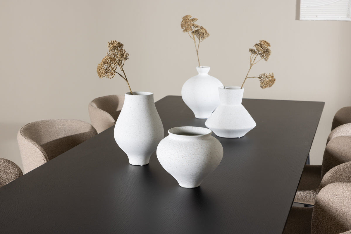 Modesto & Ellis Esszimmerstuhl 2er-Pack Beige + Rechteckiger Esstisch 230 x 85 Schwarz