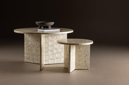 Smögen Couchtisch und Beistelltisch Set Hellgrau Capiz